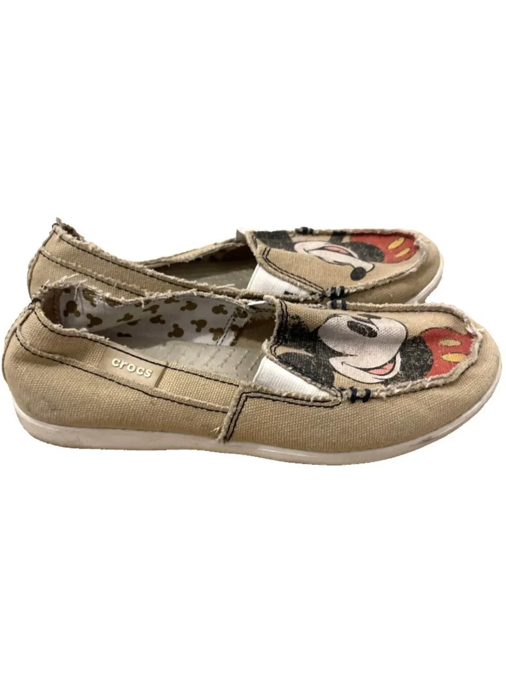 Disney Mickey Mouse Crocs Canvas Slip On Loafers Shoes Womens Size 5